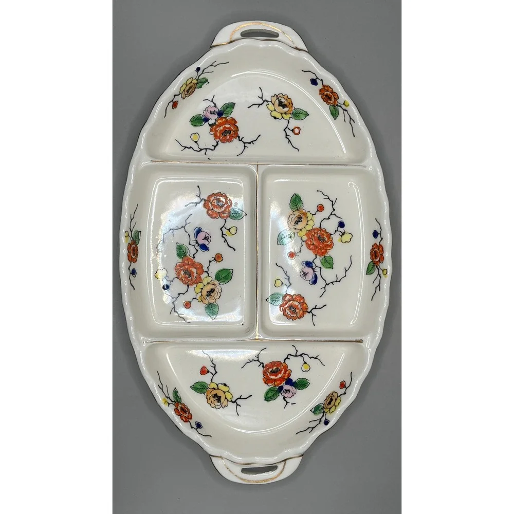 Divided Dish Hand Painted Flowers‎ Made in Japan 11